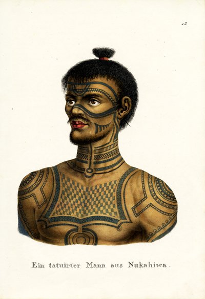 Getatoeëerde man van Nukahiwa, 1824 door Karl Joseph Brodtmann